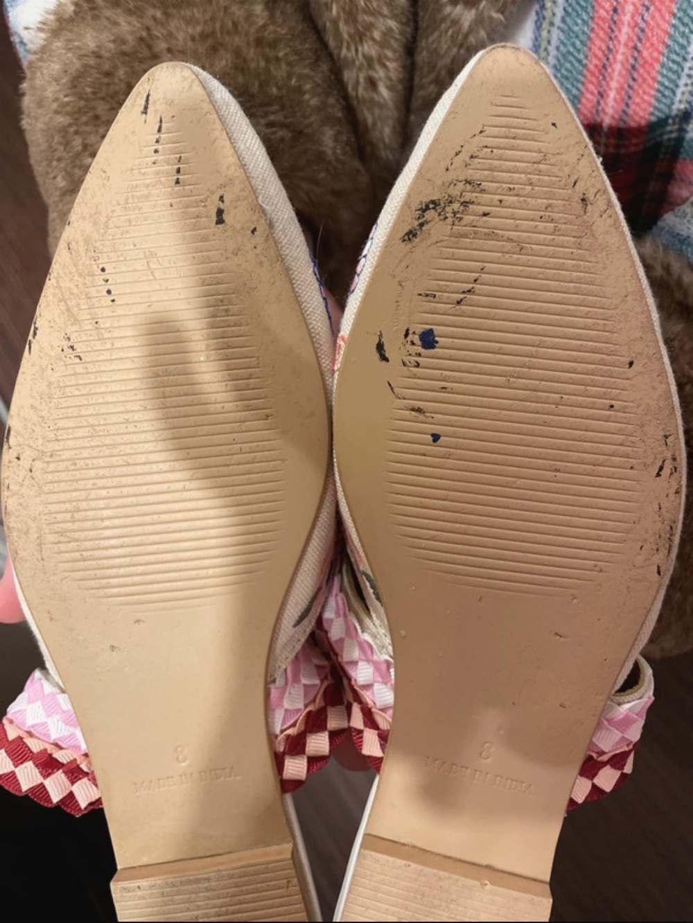 Haute Hippie Cream Embroidered Slip-On Mules - Pink & Maroon Accents size 8 - Picture 5 of 5